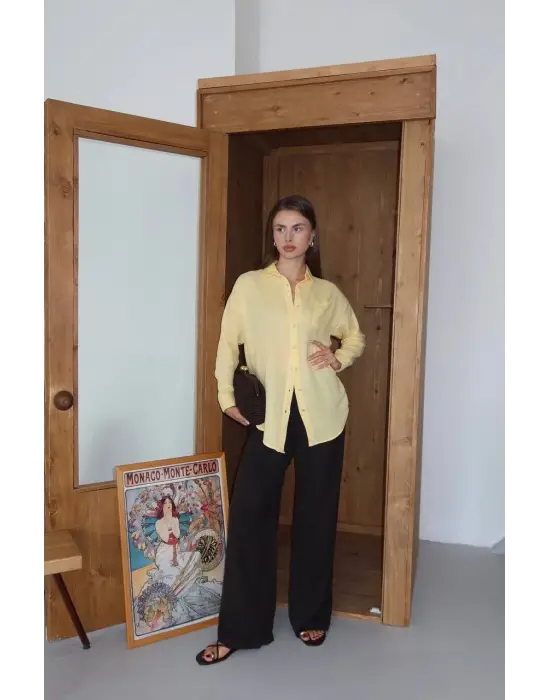 Tek cepli müslin gömlek sarı