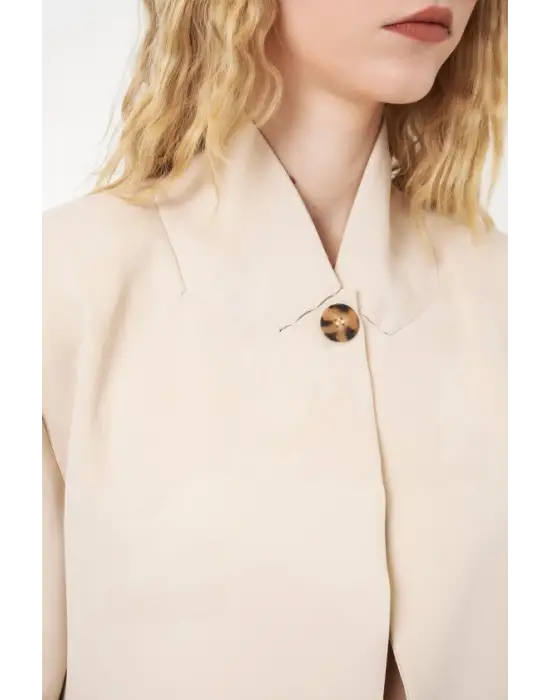 Tek Düğmeli Oversize Blazer Ceket 0749 - Bej