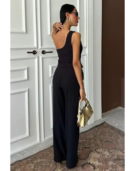 Omarı Tek Omuz Büstiyer Plazzo Pantolon Takım