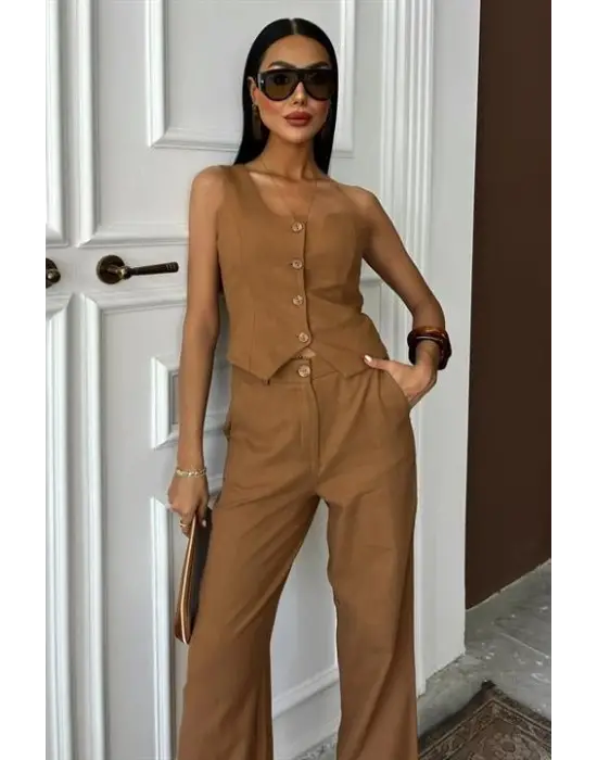 Tek Omuz Büstiyer Plazzo Pantolon Viscon Takım 10159