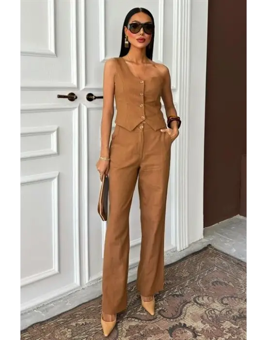 Tek Omuz Büstiyer Plazzo Pantolon Viscon Takım 10159