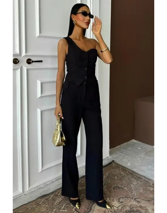 Tek Omuz Büstiyer Plazzo Pantolon Viscon Takım 10159