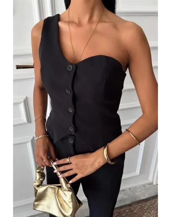 Tek Omuz Büstiyer Plazzo Pantolon Viscon Takım 10159