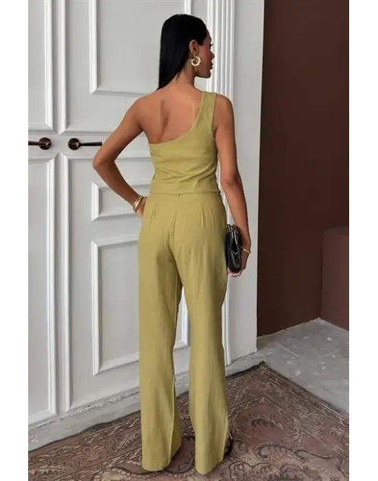 Omarı Tek Omuz Plazzo Pantolon Takım