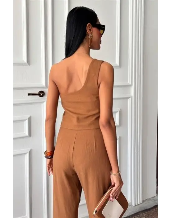 Tek Omuz Büstiyer Plazzo Pantolon Viscon Takım 10159