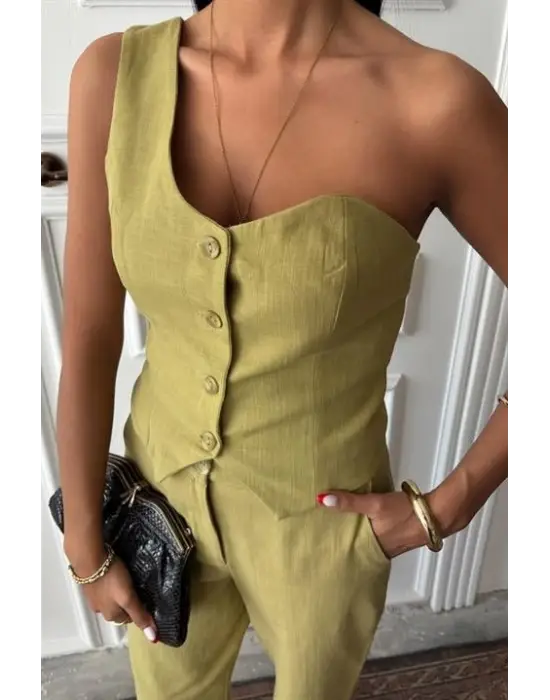 Omarı Tek Omuz Plazzo Pantolon Takım