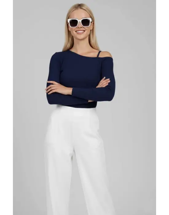 Tek Omuz İpli Bluz Lacivert T4328