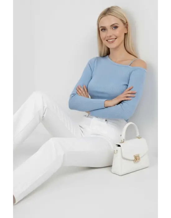 Tek Omuz İpli Bluz mavi t4328