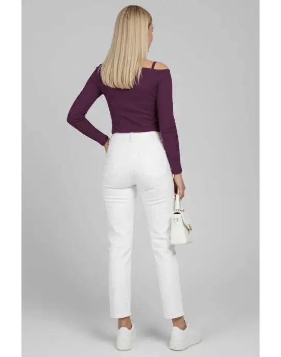 Tek Omuz İpli Bluz Mürdüm T4328