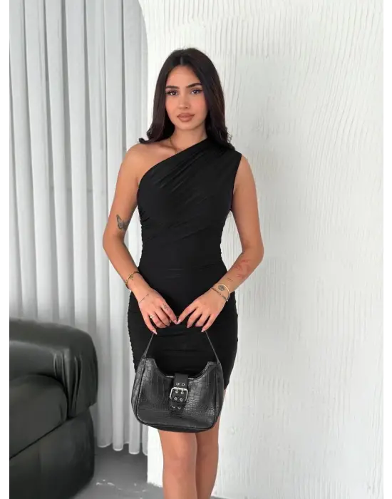 Tek omuz mini elbise 3916