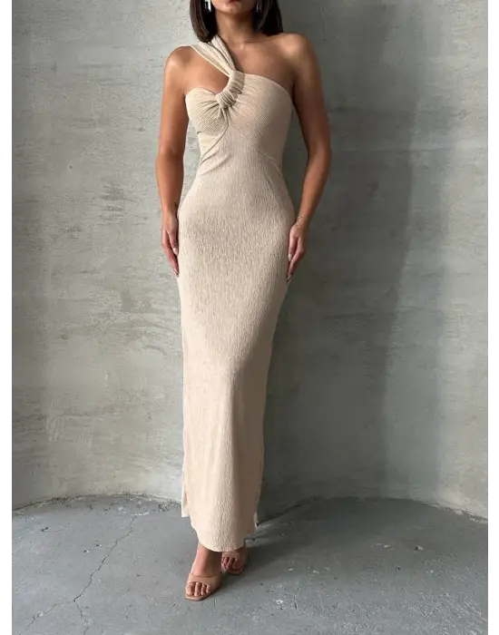 Omarı Şık Tek Omuz Pliseli Elbise