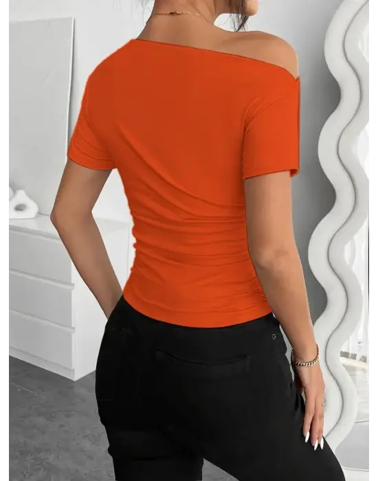 Omarı Kadın Tek Omuzlu Büzgülü Viskon Bluz