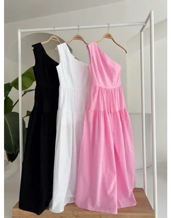 Omarı Zarif Tek Omuzlu Maxi Elbise