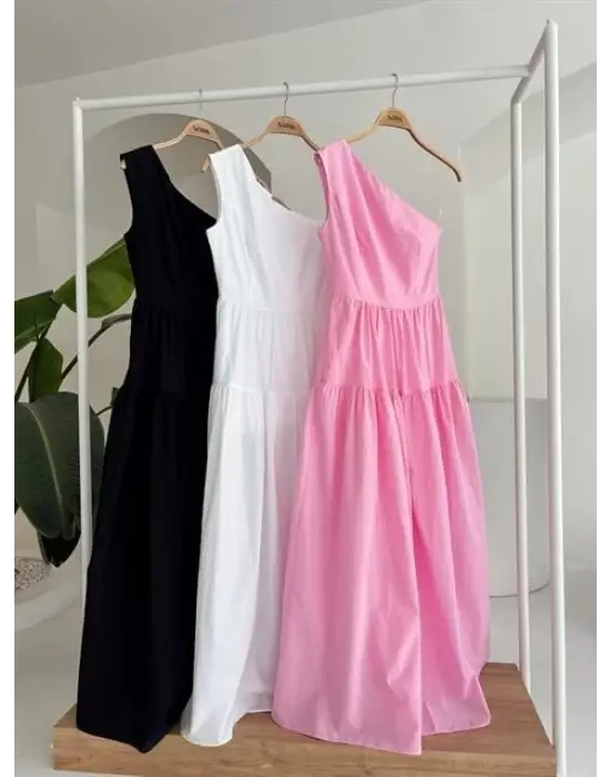 Omarı Zarif Tek Omuzlu Maxi Elbise