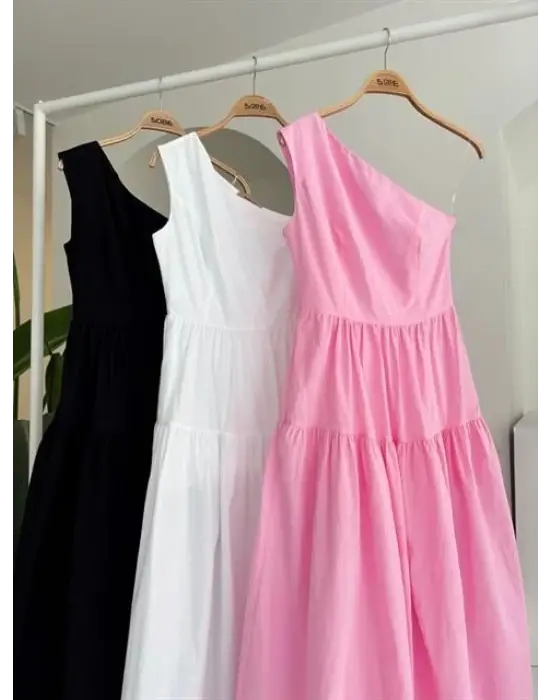 Omarı Zarif Tek Omuzlu Maxi Elbise