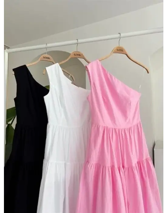 Omarı Zarif Tek Omuzlu Maxi Elbise