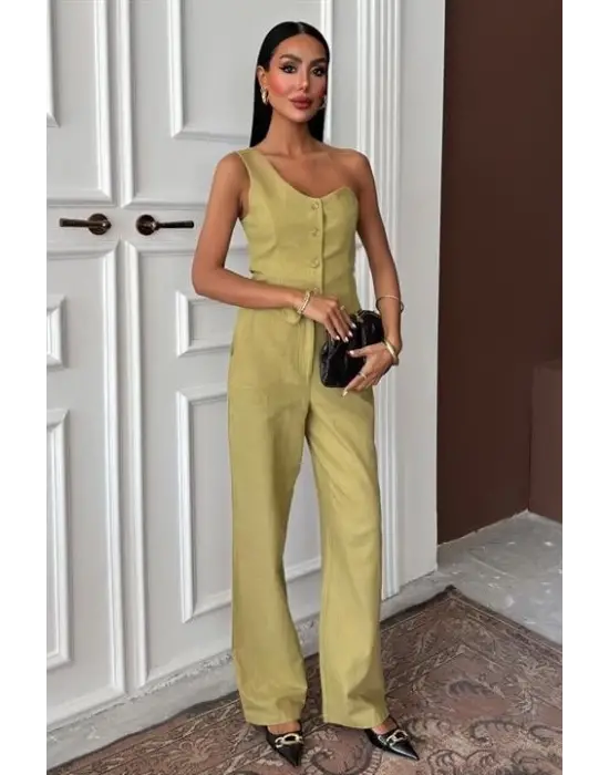 Omarı Tek Omuz Plazzo Pantolon Takım