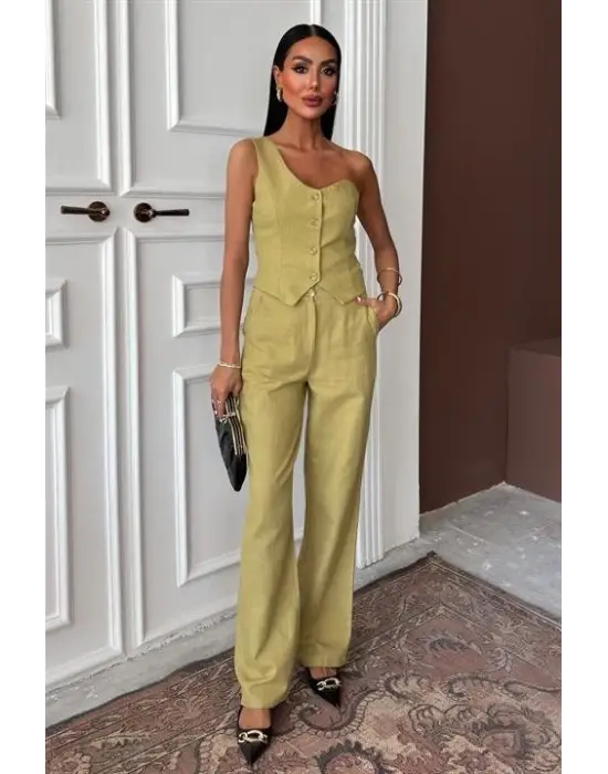 Omarı Tek Omuz Plazzo Pantolon Takım