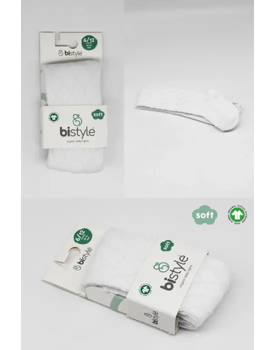 Omarı Tekli Ekose Kabartma Penye Külotlu Çorap Beyaz