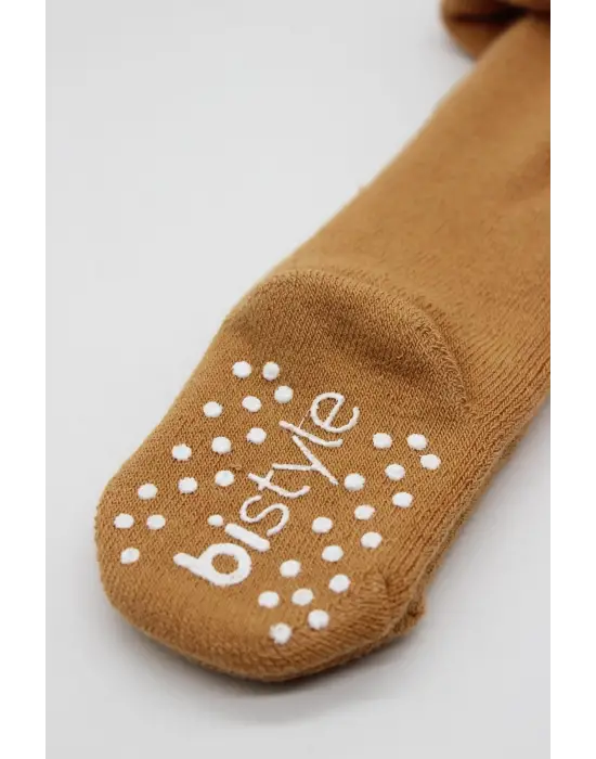 Omarı Tekli Kaymaz Mix Havlu Külotlu Çorap - Hardal Elegansı