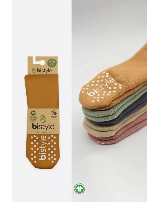 Omarı Tekli Kaymaz Mix Havlu Külotlu Çorap - Hardal Elegansı