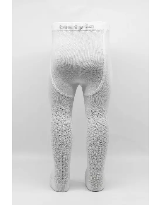 Omarı Zikzak Desenli Penye Külotlu Çorap - Beyaz