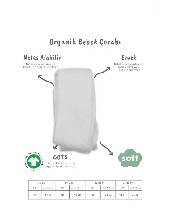 Omarı Zikzak Desenli Penye Külotlu Çorap - Beyaz