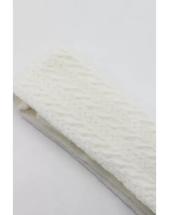 Omarı Tekli Zikzak Desenli Penye Külotlu Çorap - Ekru Renkli