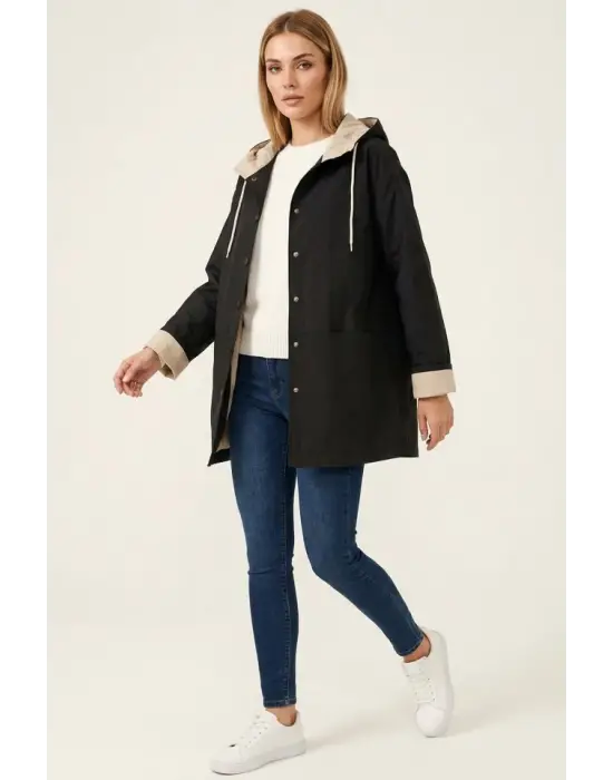 Modern Kapüşonlu Trençkot