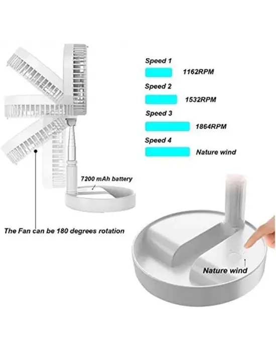 Omarı Şarjlı Teleskopik Masa Vantilatörü - Portatif Ve Katlanabilir