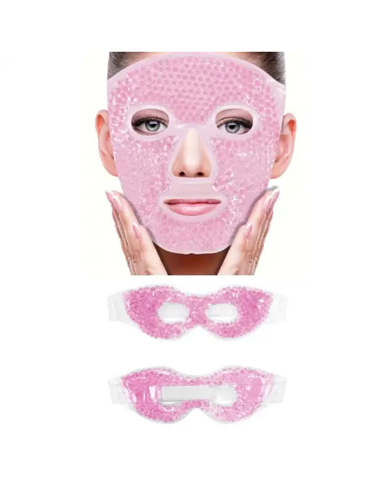Terapi Jel Boncuklu Yüz Ve Göz Maskesi Seti Pembe Sıcak Ve Soğuk Kullanım