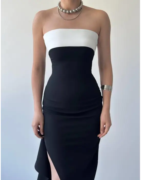 Omarı Zarif Yırtmaç Detaylı Elbise