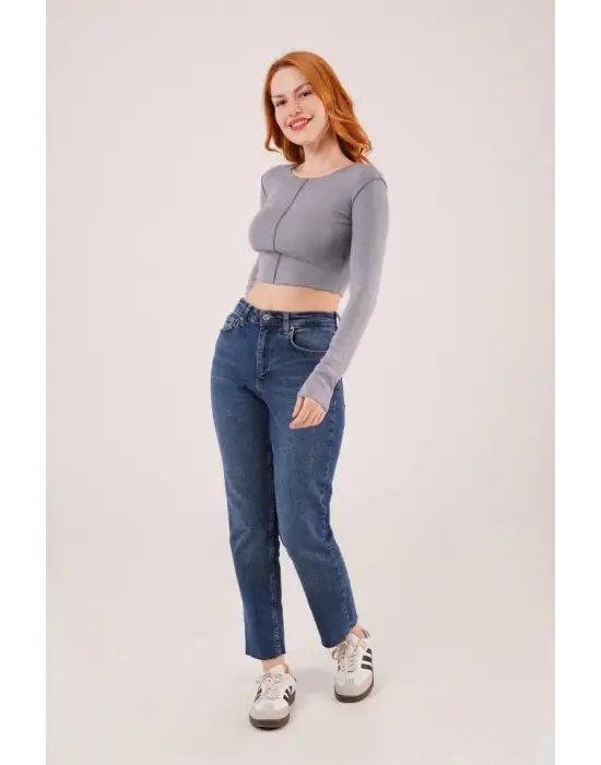 Omarı Ters Dikişli Antrasit Bluz