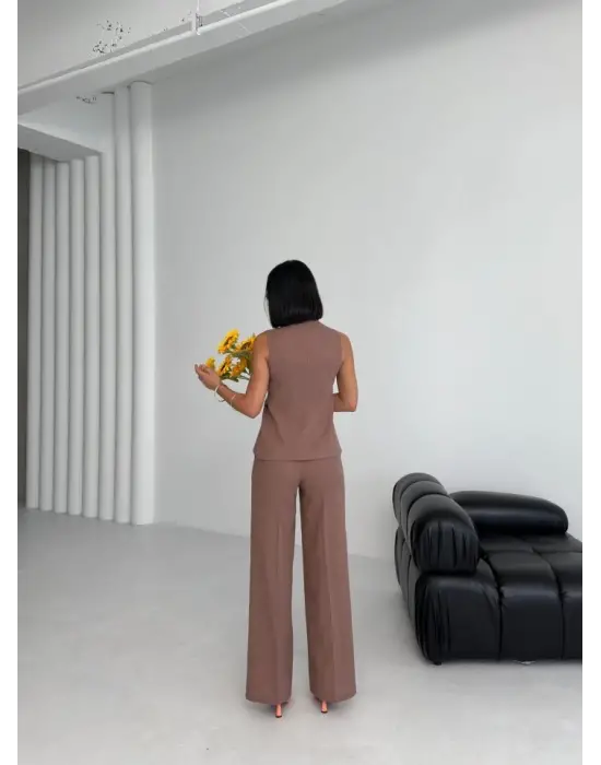 Ti̇na Asi̇metri̇k Keten Yelek Pantolon Takim