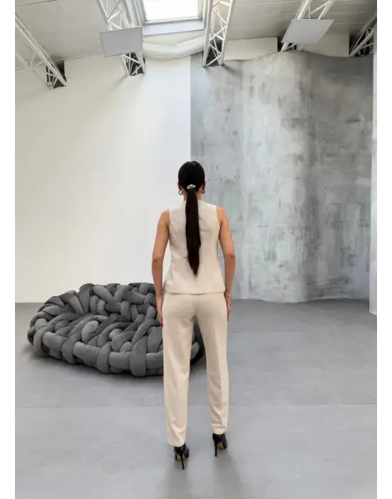 Ti̇na Asi̇metri̇k Keten Yelek Pantolon Takim