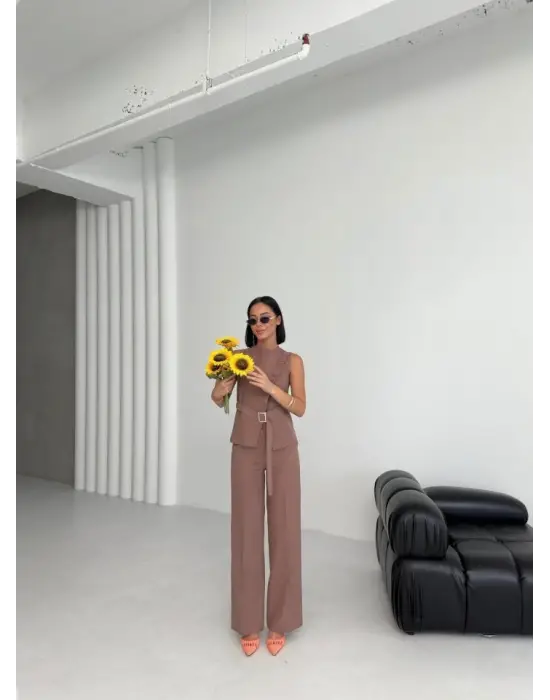 Ti̇na Asi̇metri̇k Keten Yelek Pantolon Takim