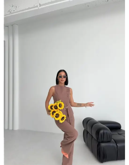 Ti̇na Asi̇metri̇k Keten Yelek Pantolon Takim