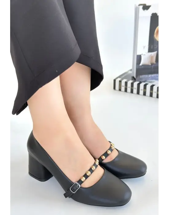 Tino Siyah Cilt Topuklu Ayakkabı