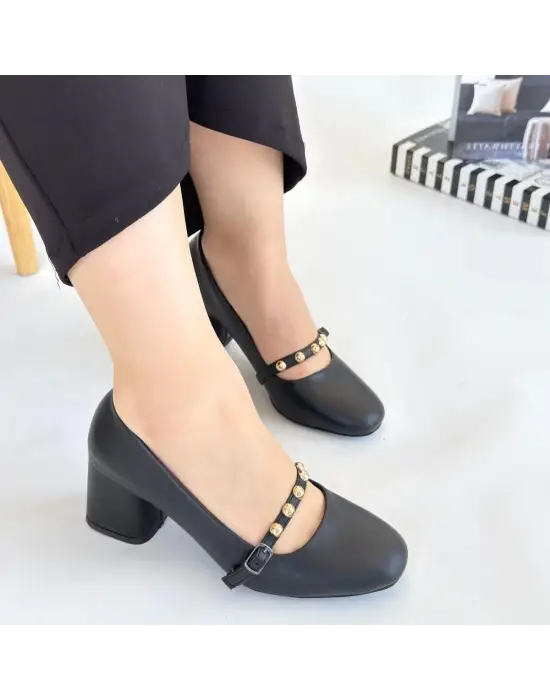 Tino Siyah Cilt Topuklu Ayakkabı