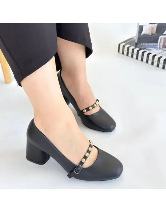 Tino Siyah Cilt Topuklu Ayakkabı