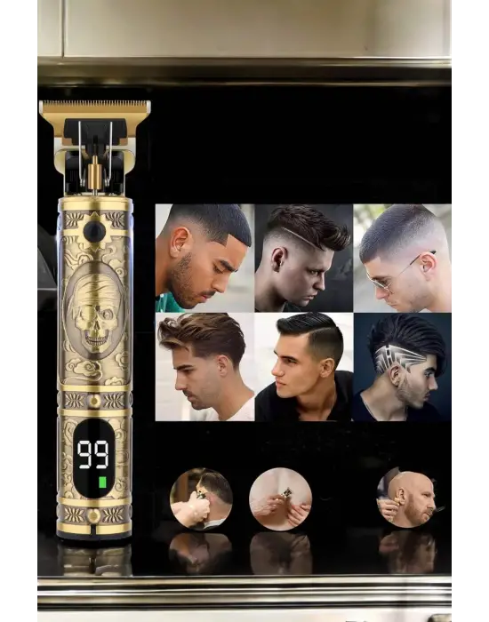 Tıraş Makinesi Şarjlı Profesyonel Saç Kesme Makinesi Gold Çizik Tıraş
