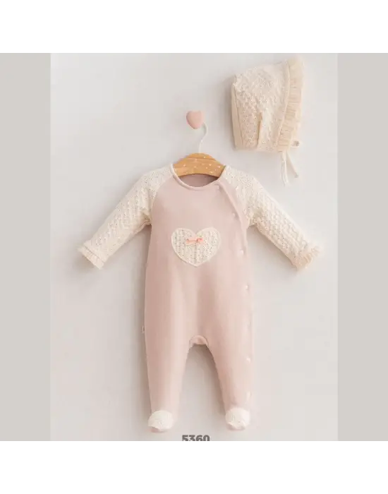 Omarı Şık Dantel Detaylı Bebek Tulumu Gül Kurusu