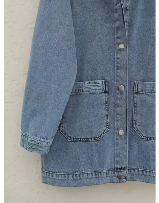 Torba Cepli Düğmeli Kot Ceket -Mavi