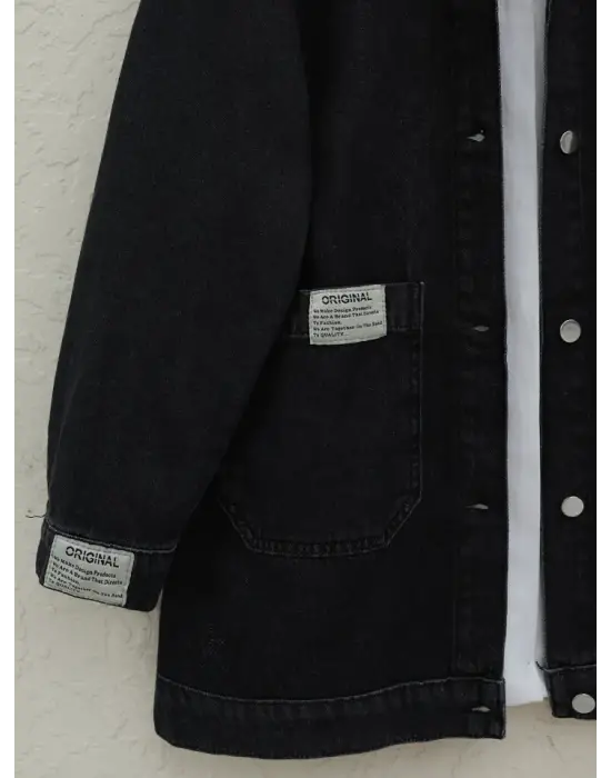 Torba Cepli Düğmeli Kot Ceket -Siyah