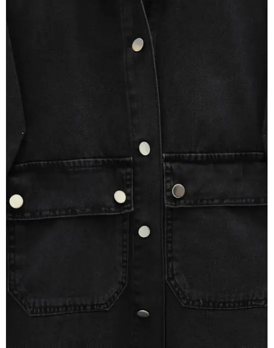 Torba Cepli Oval Kesim Kot Gömlek Ceket -Siyah