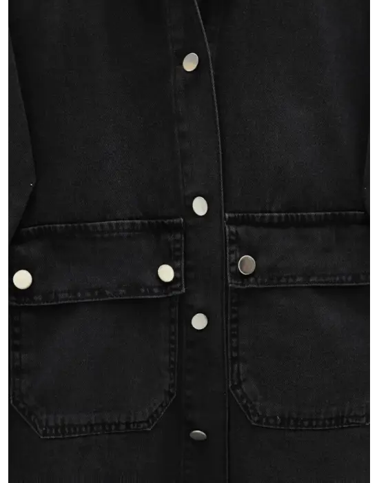 Torba Cepli Oval Kesim Kot Gömlek Ceket -Siyah