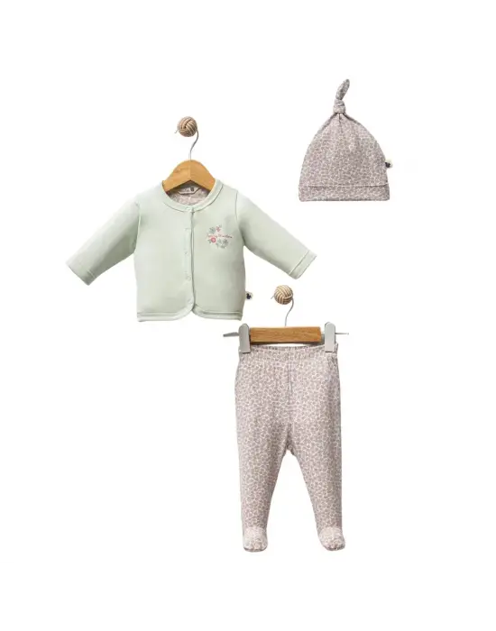 Omarı Çiçek Desenli 5 Parça Hastane Çıkış Takımı Yeşil