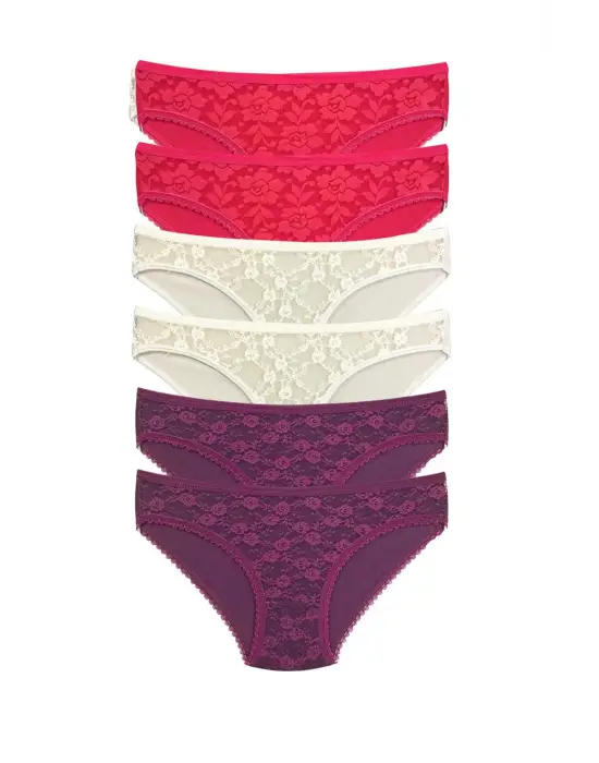 Omarı Şeffaf Dantelli 6 Adet Transparan Kadın Slip Külot Seti