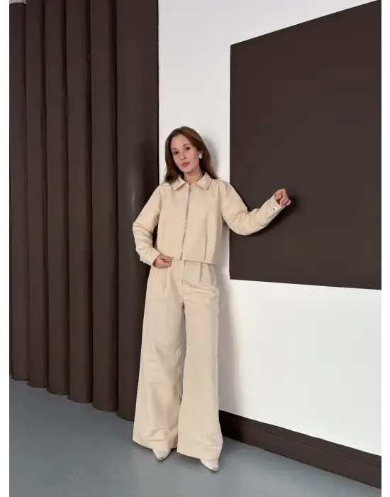 Trenç takım alt üst bej ons