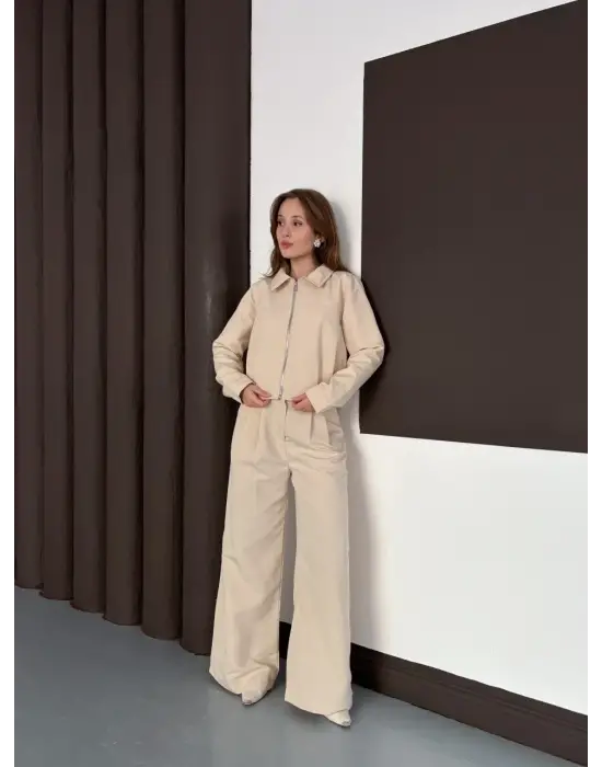 Trenç takım alt üst bej ons